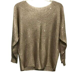 Alfani Petite Sequined Sweater Drop Shoulder Women's Size Medium Petite in Taupe